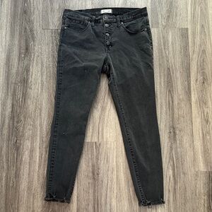 Madewell Women's Charcoal Mid Rise Skinny Jeans size 31 Button Fly Raw Hem Denim